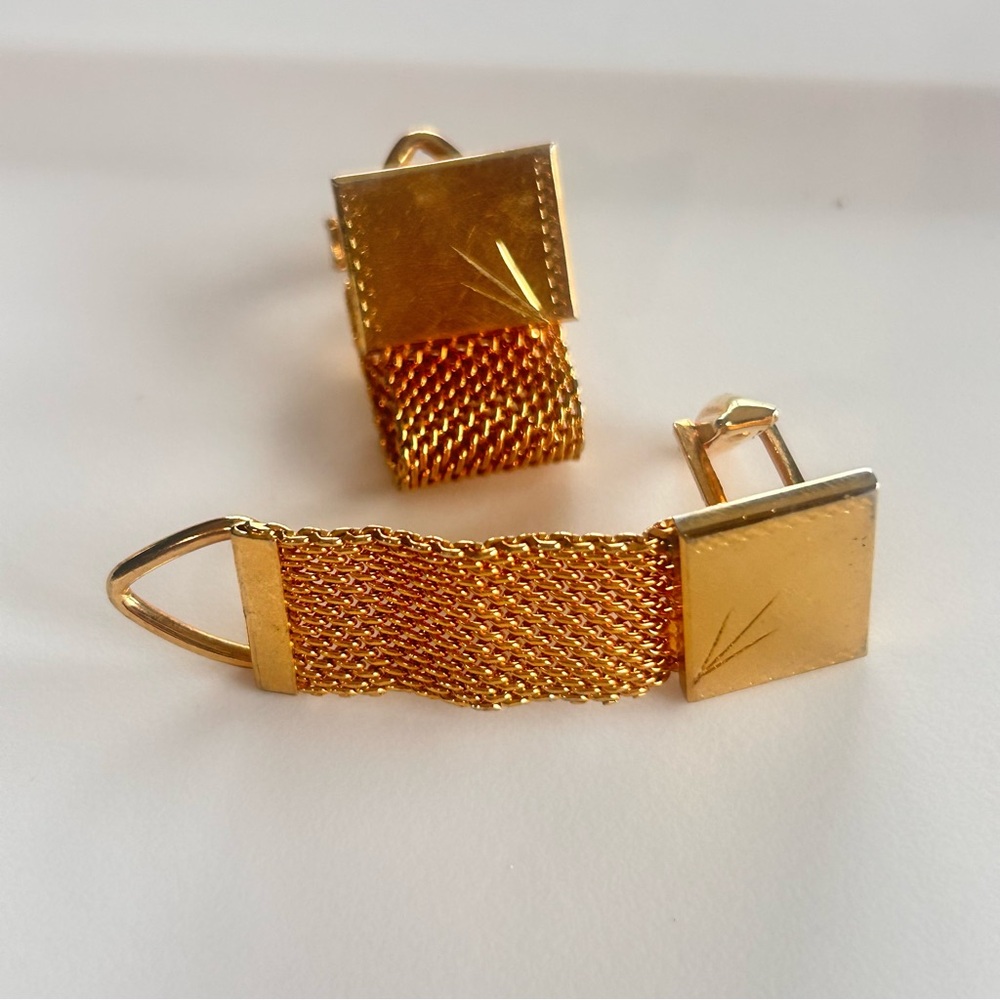 Vintage Gold Tone Etched Geometric Burst Design Mesh Wrap Cufflinks Unbranded - Picture 2 of 9